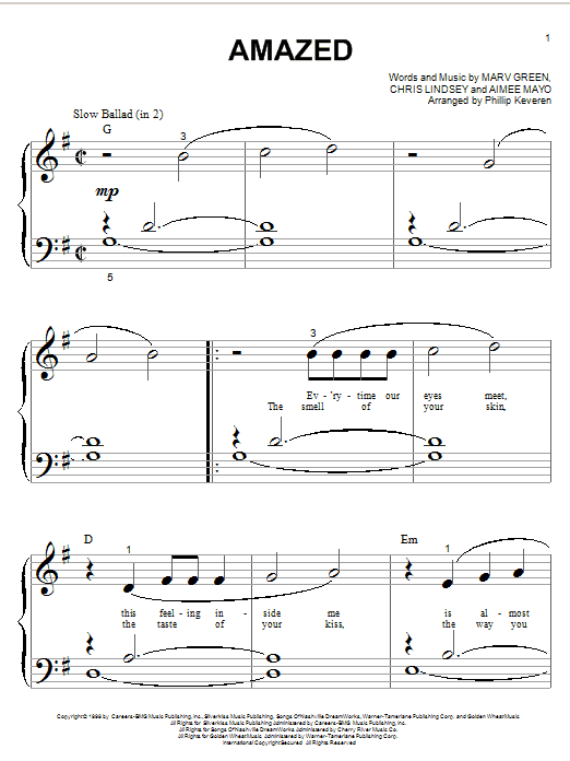 Lonestar Amazed (arr. Phillip Keveren) sheet music notes and chords arranged for Big Note Piano