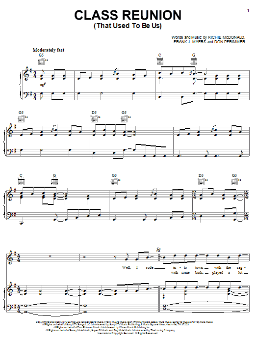 Lonestar Class Reunion (That Used To Be Us) sheet music notes and chords arranged for Piano, Vocal & Guitar Chords (Right-Hand Melody)
