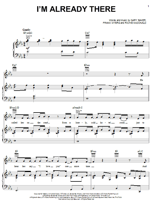 Lonestar I'm Already There sheet music notes and chords arranged for Easy Piano