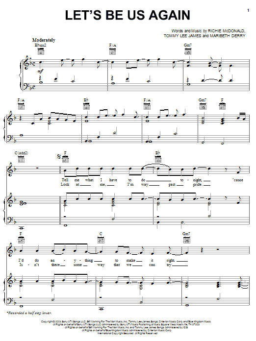 Lonestar Let's Be Us Again sheet music notes and chords arranged for Piano, Vocal & Guitar Chords (Right-Hand Melody)