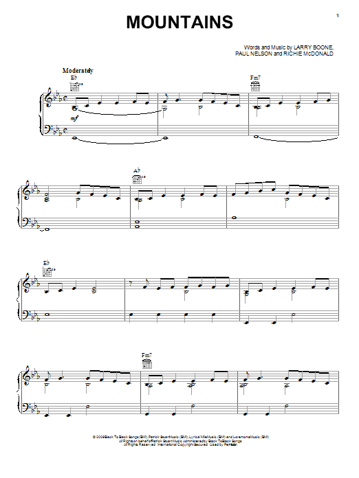 Lonestar Mountains sheet music notes and chords arranged for Piano, Vocal & Guitar Chords (Right-Hand Melody)