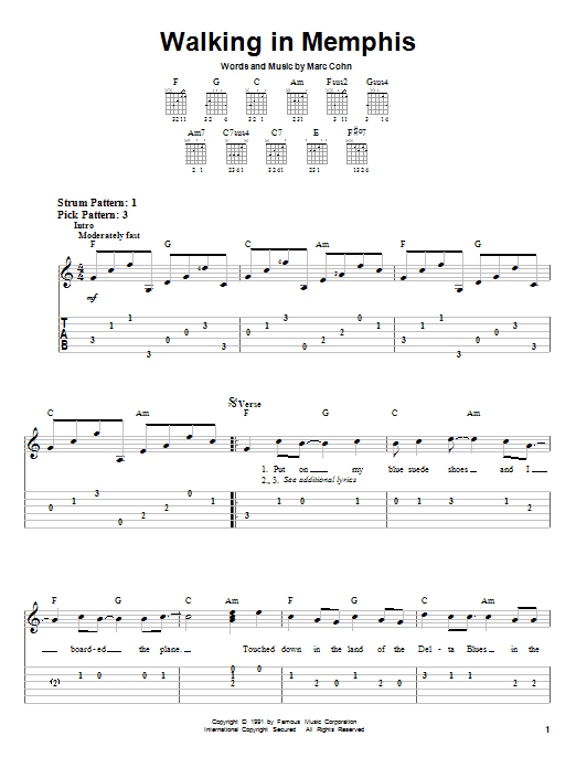 Lonestar Walking In Memphis sheet music notes and chords arranged for Easy Guitar Tab