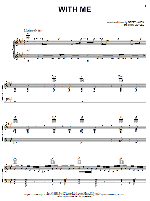 Lonestar With Me sheet music notes and chords arranged for Piano, Vocal & Guitar Chords (Right-Hand Melody)