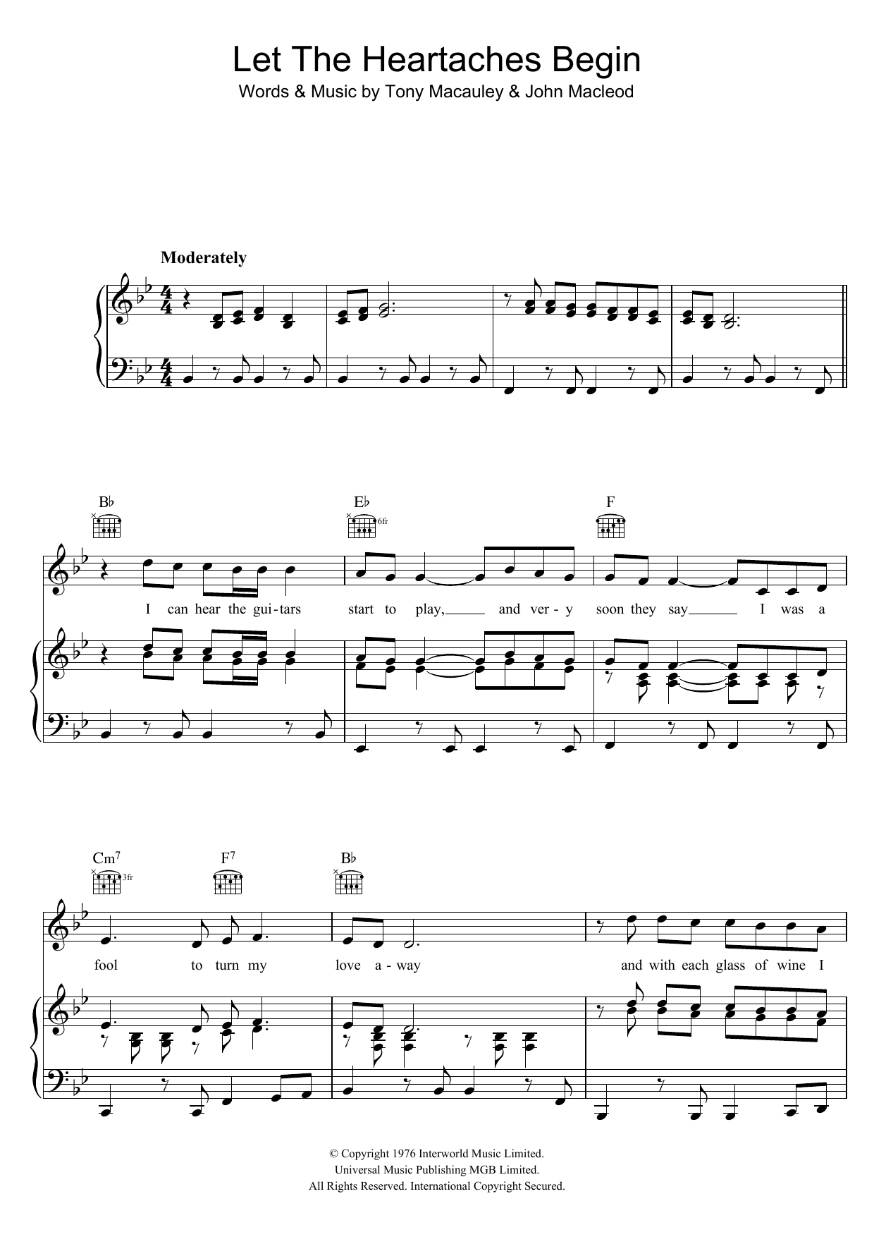 Long John Baldry Let The Heartaches Begin sheet music notes and chords arranged for Piano, Vocal & Guitar Chords
