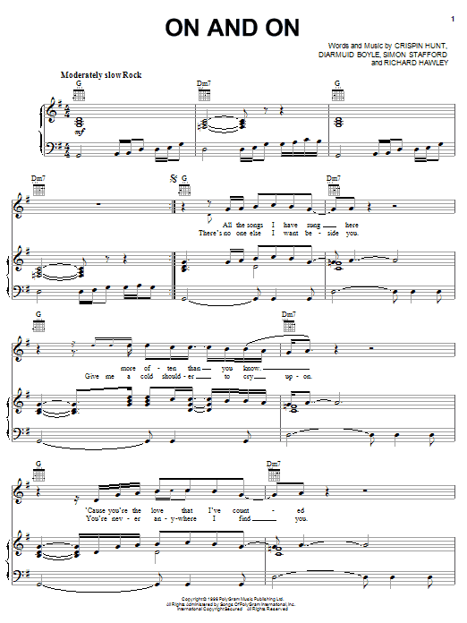 Longpigs On And On sheet music notes and chords arranged for Piano, Vocal & Guitar Chords (Right-Hand Melody)