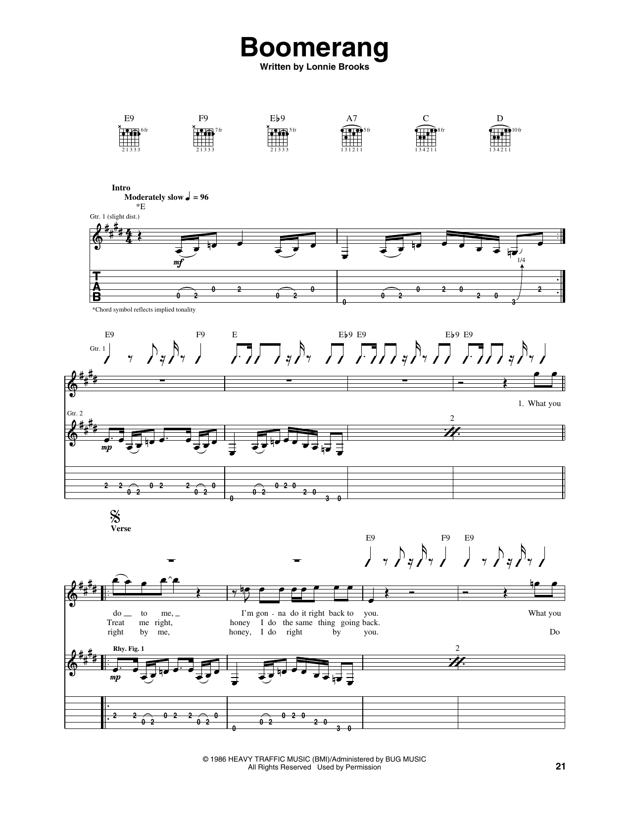 Lonnie Brooks Boomerang sheet music notes and chords arranged for Guitar Tab