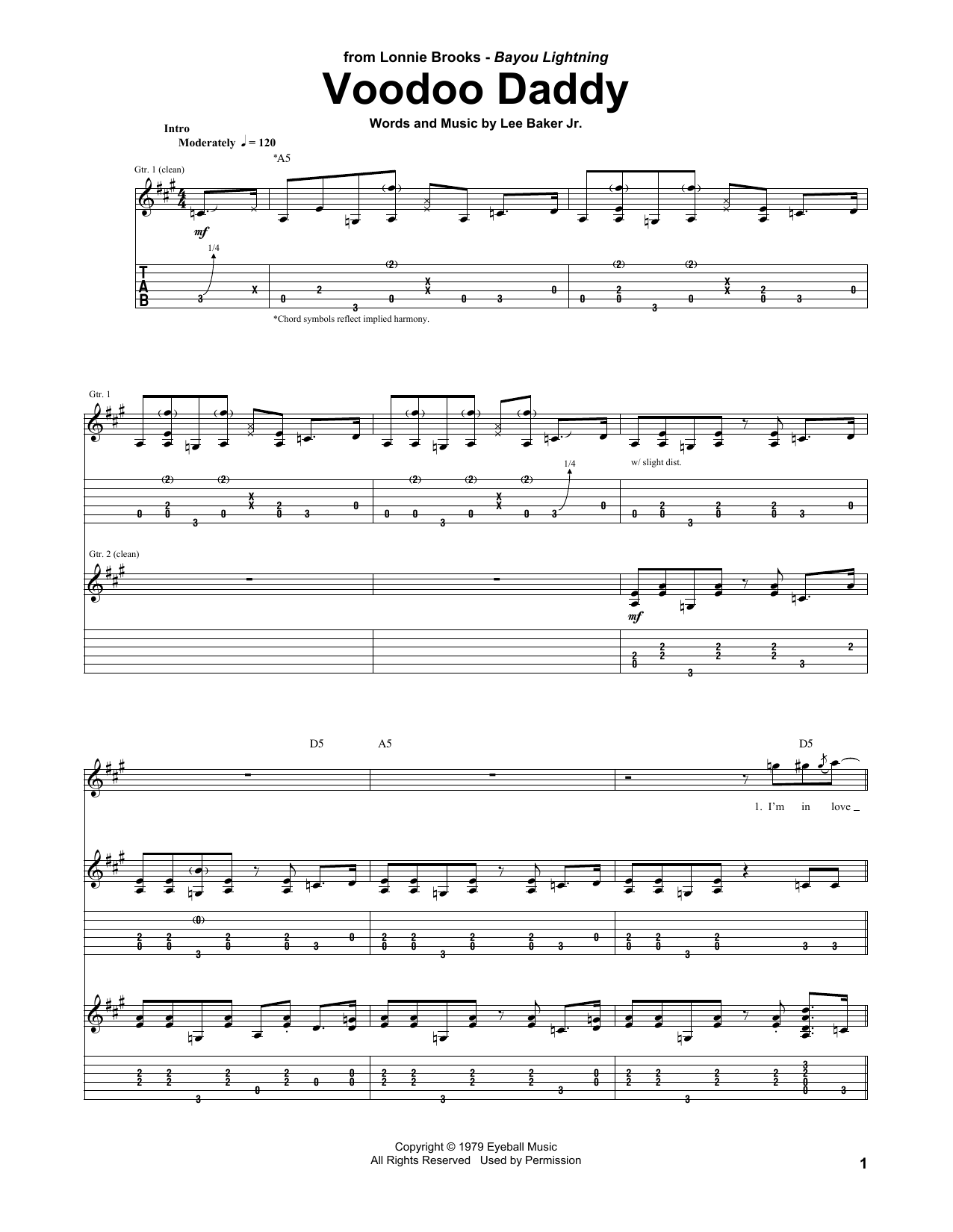 Lonnie Brooks Voodoo Daddy sheet music notes and chords arranged for Guitar Tab