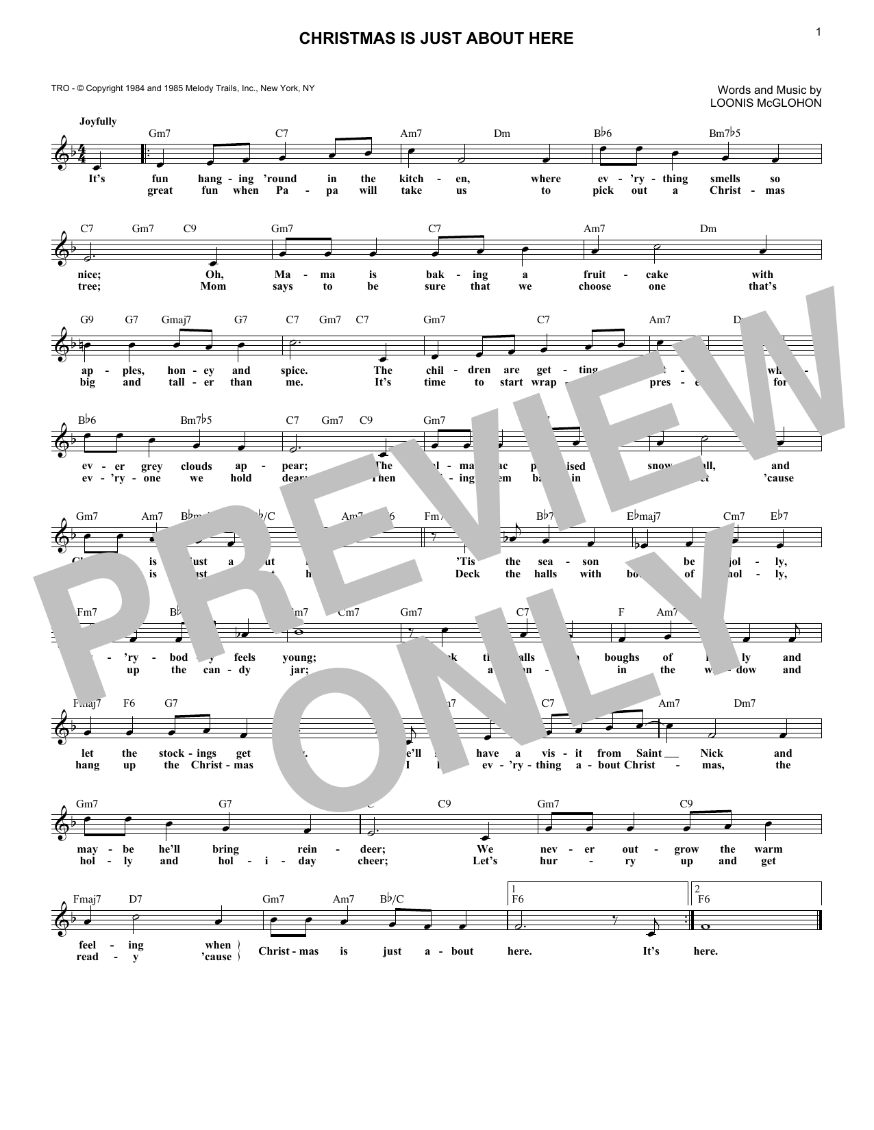 Loonis McGlohon Christmas Is Just About Here sheet music notes and chords arranged for Easy Guitar