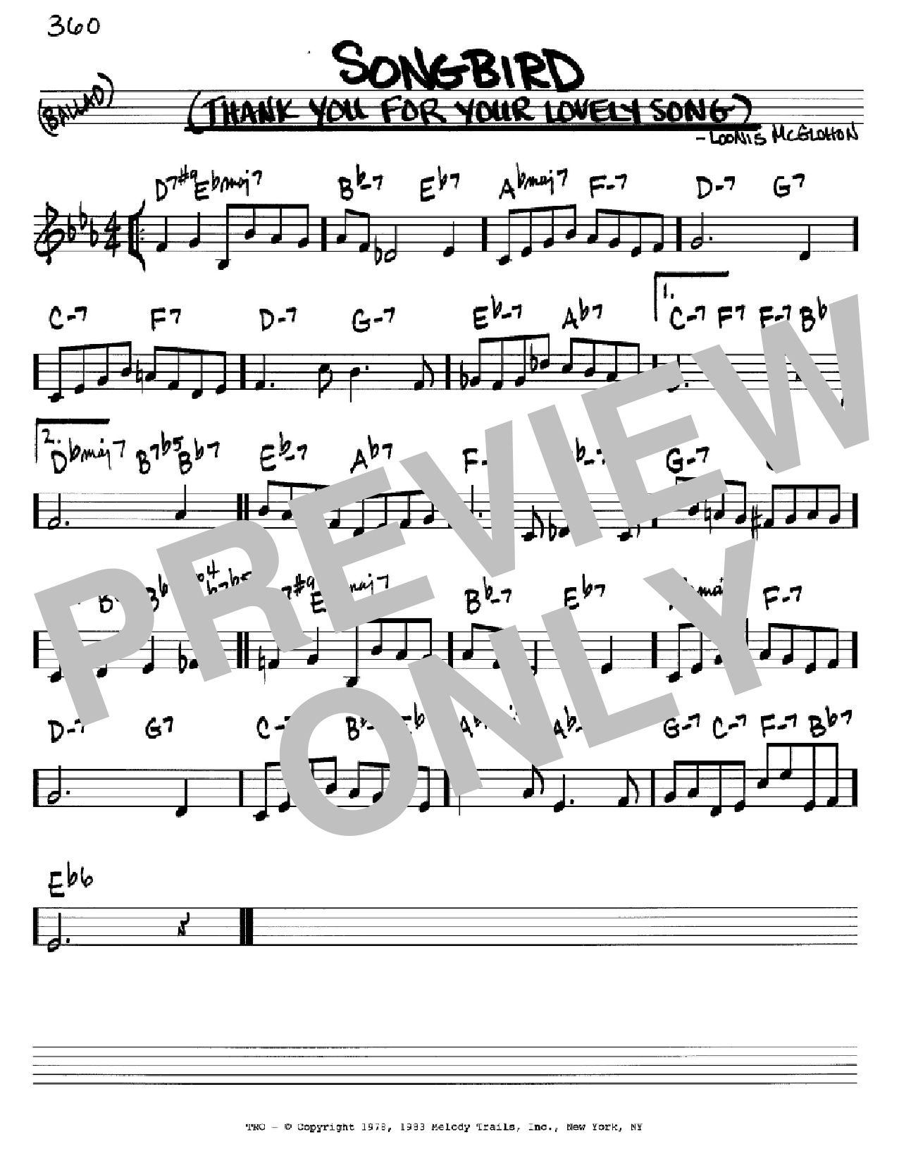 Loonis McGlohon Songbird (Thank You For Your Lovely Song) sheet music notes and chords arranged for Real Book – Melody & Chords – C Instruments