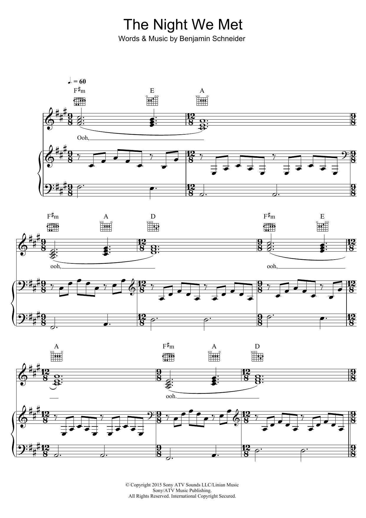 Lord Huron The Night We Met (feat. Phoebe Bridgers) (from 13 Reasons Why) sheet music notes and chords arranged for Piano, Vocal & Guitar Chords