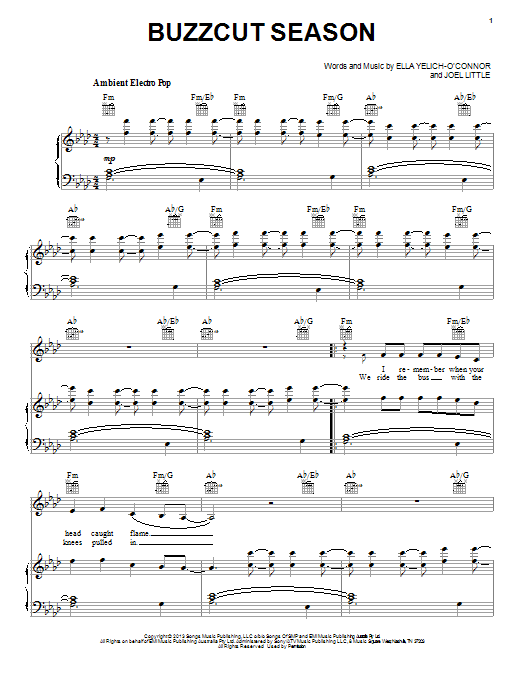 Lorde Buzzcut Season sheet music notes and chords arranged for Easy Piano