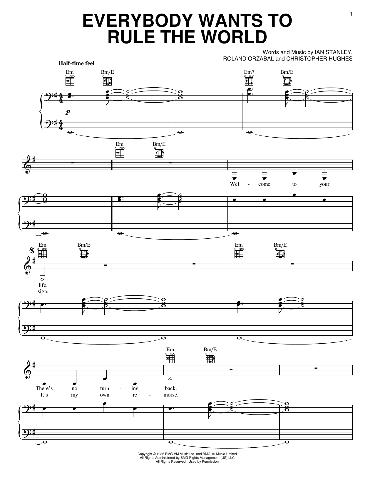 Lorde Everybody Wants To Rule The World sheet music notes and chords arranged for Piano, Vocal & Guitar Chords (Right-Hand Melody)