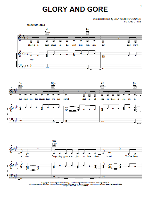 Lorde Glory And Gore sheet music notes and chords arranged for Easy Piano