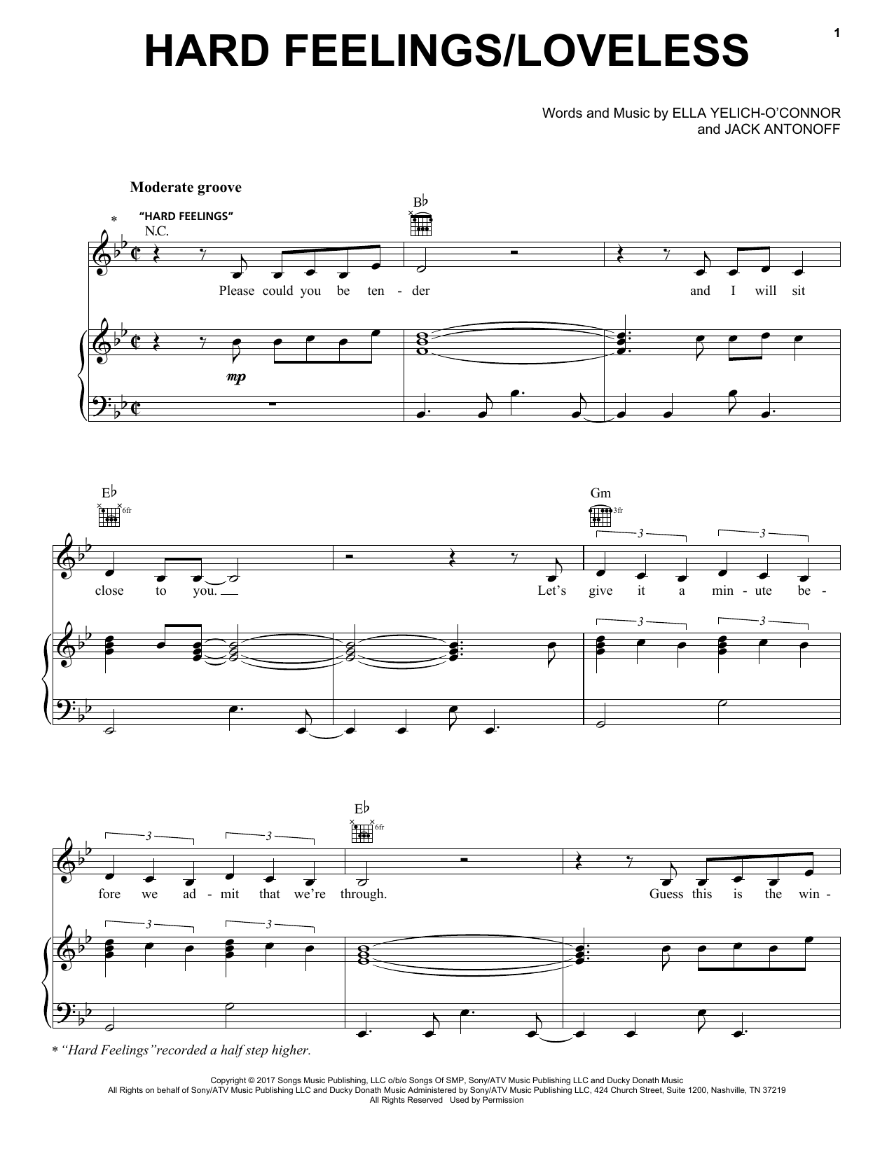 Lorde Hard Feelings/Loveless sheet music notes and chords arranged for Piano, Vocal & Guitar Chords (Right-Hand Melody)