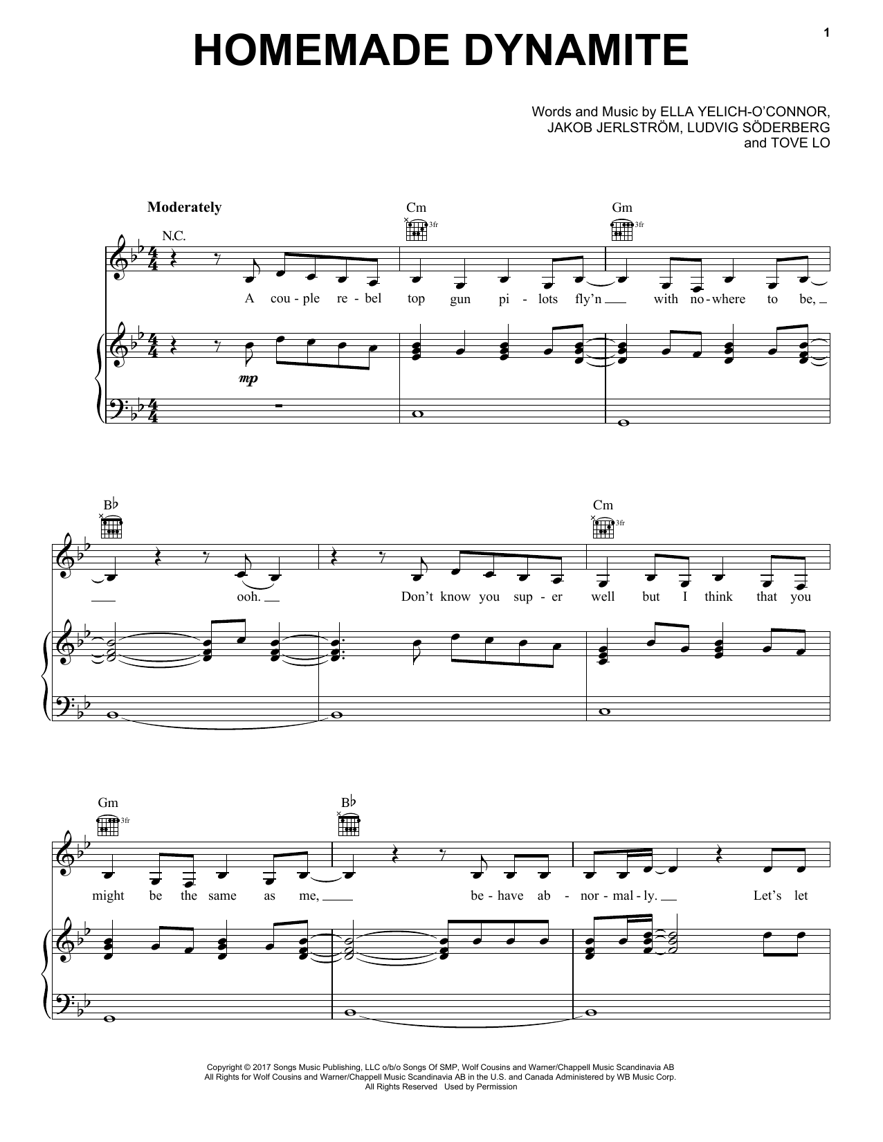 Lorde Homemade Dynamite sheet music notes and chords arranged for Piano, Vocal & Guitar Chords (Right-Hand Melody)
