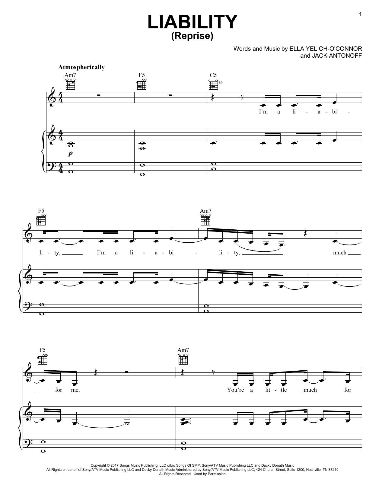 Lorde Liability (Reprise) sheet music notes and chords arranged for Piano, Vocal & Guitar Chords (Right-Hand Melody)