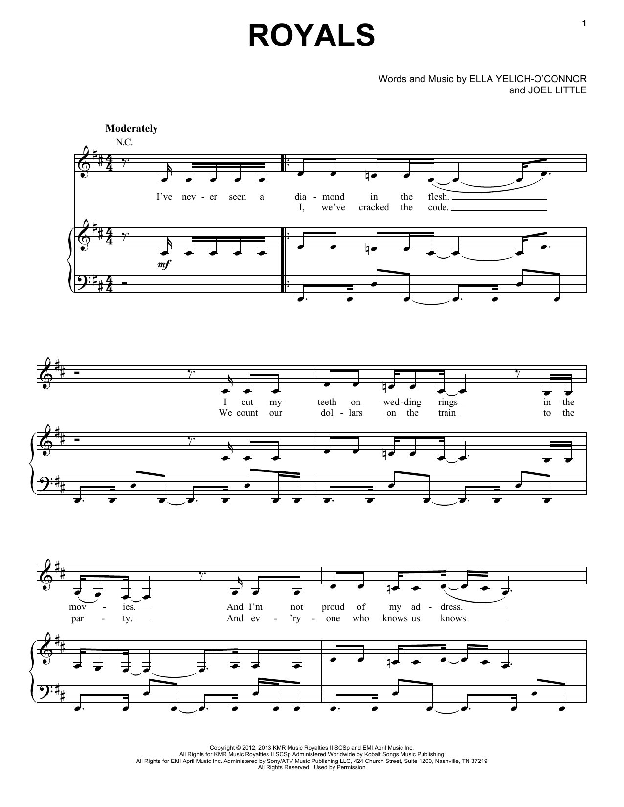 Lorde Royals sheet music notes and chords arranged for Real Book – Melody, Lyrics & Chords