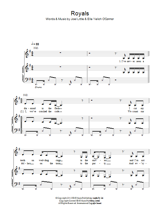 Lorde Royals sheet music notes and chords arranged for Piano Solo