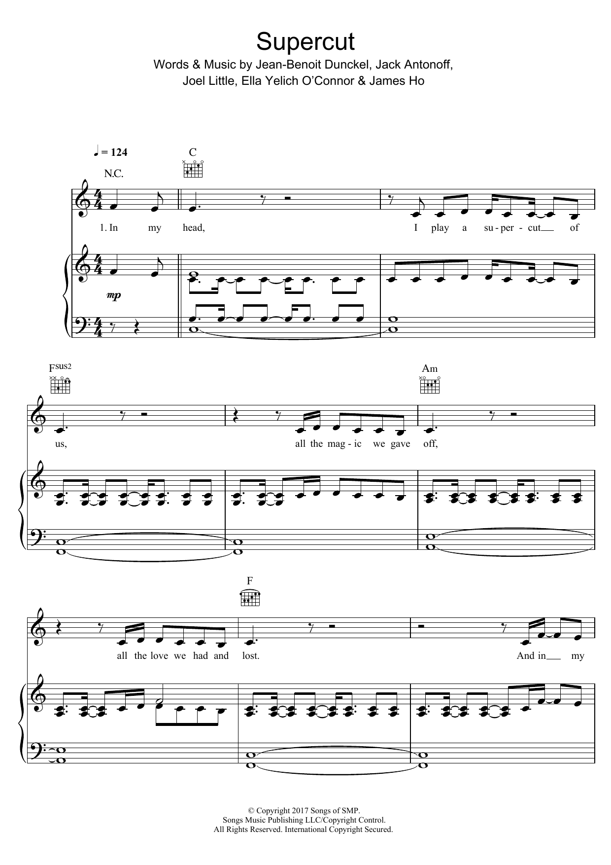 Lorde Supercut sheet music notes and chords arranged for Piano, Vocal & Guitar Chords (Right-Hand Melody)