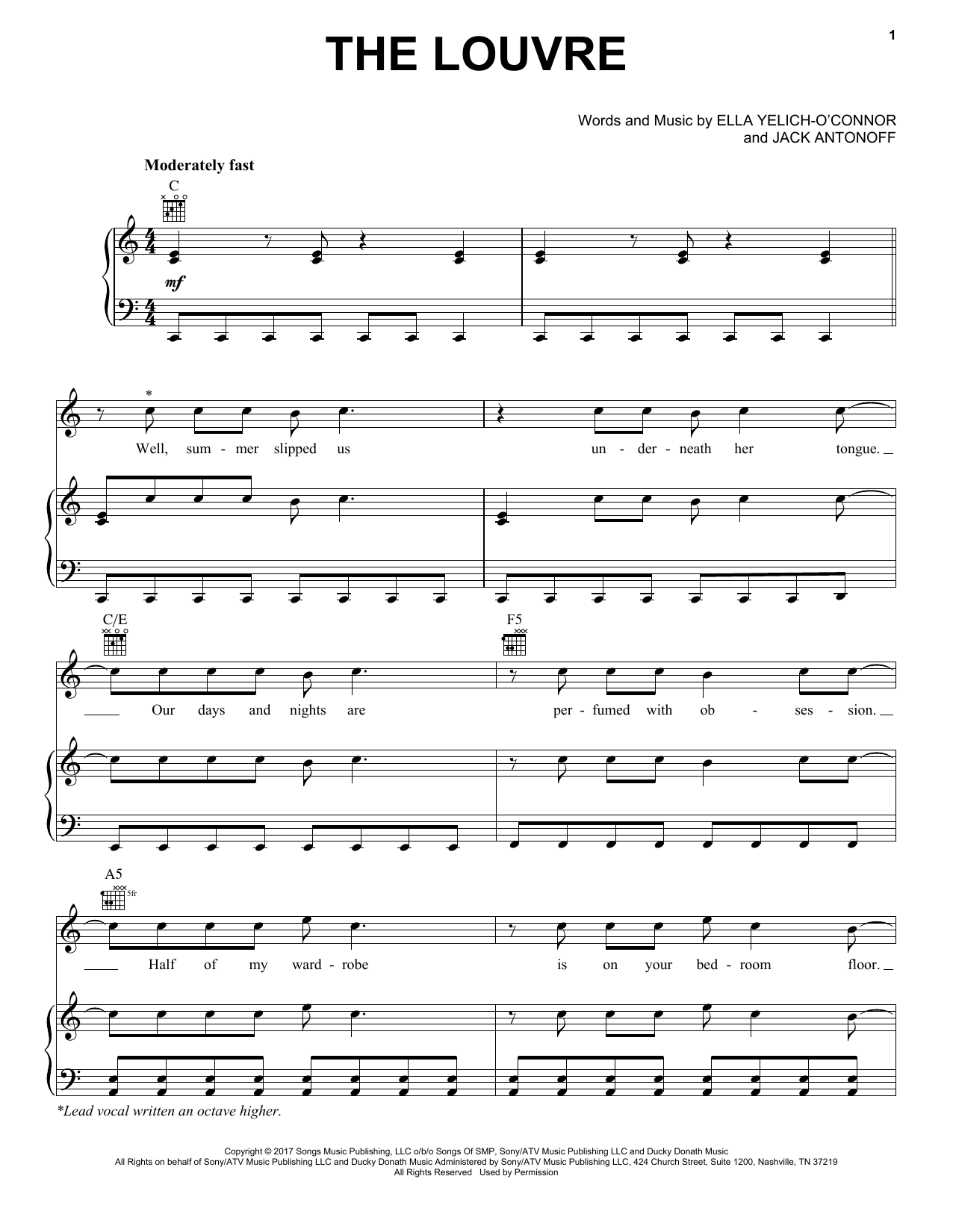 Lorde The Louvre sheet music notes and chords arranged for Piano, Vocal & Guitar Chords (Right-Hand Melody)