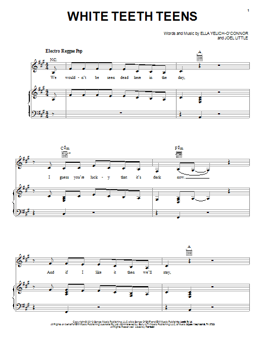 Lorde White Teeth Teens sheet music notes and chords arranged for Piano, Vocal & Guitar Chords (Right-Hand Melody)