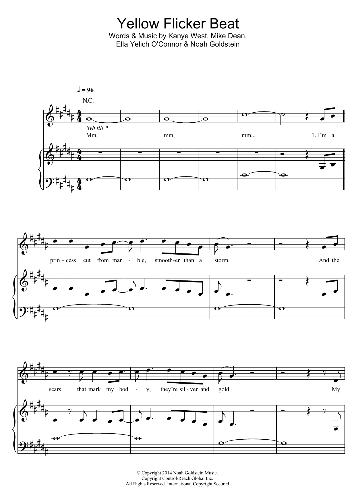 Lorde Yellow Flicker Beat sheet music notes and chords arranged for Piano, Vocal & Guitar Chords
