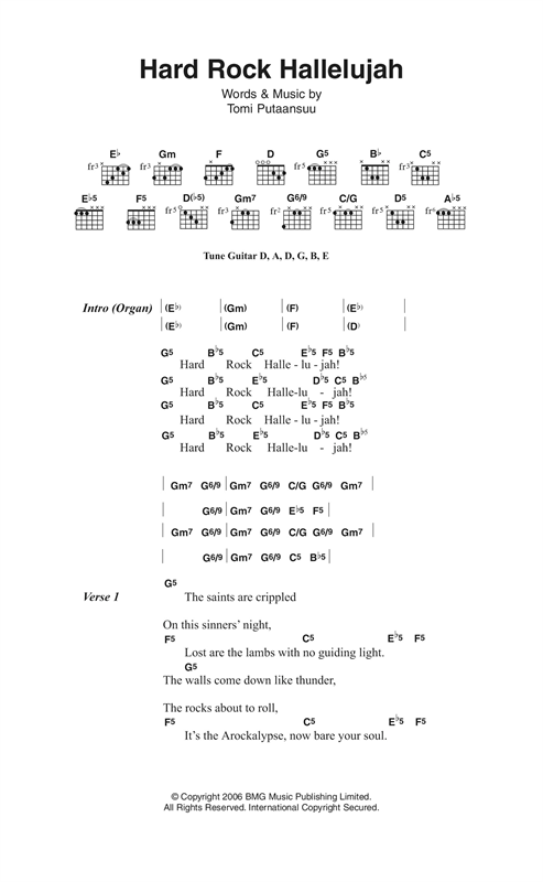 Lordi Hard Rock Hallelujah sheet music notes and chords arranged for Guitar Chords/Lyrics
