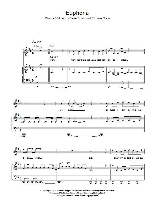 Loreen Euphoria sheet music notes and chords arranged for Piano Chords/Lyrics