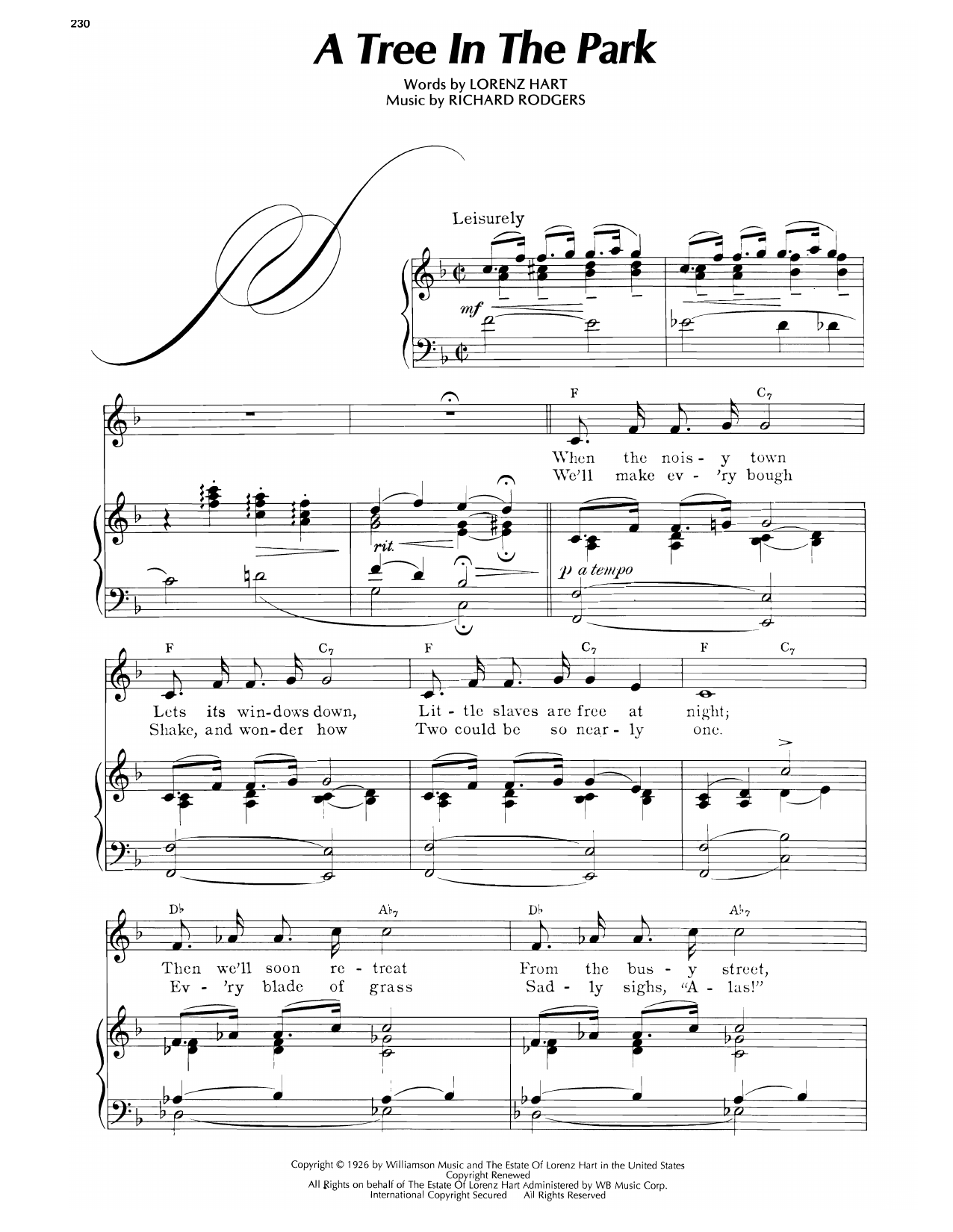Lorenz Hart A Tree In The Park (from Peggy-Ann) sheet music notes and chords arranged for Piano, Vocal & Guitar Chords (Right-Hand Melody)