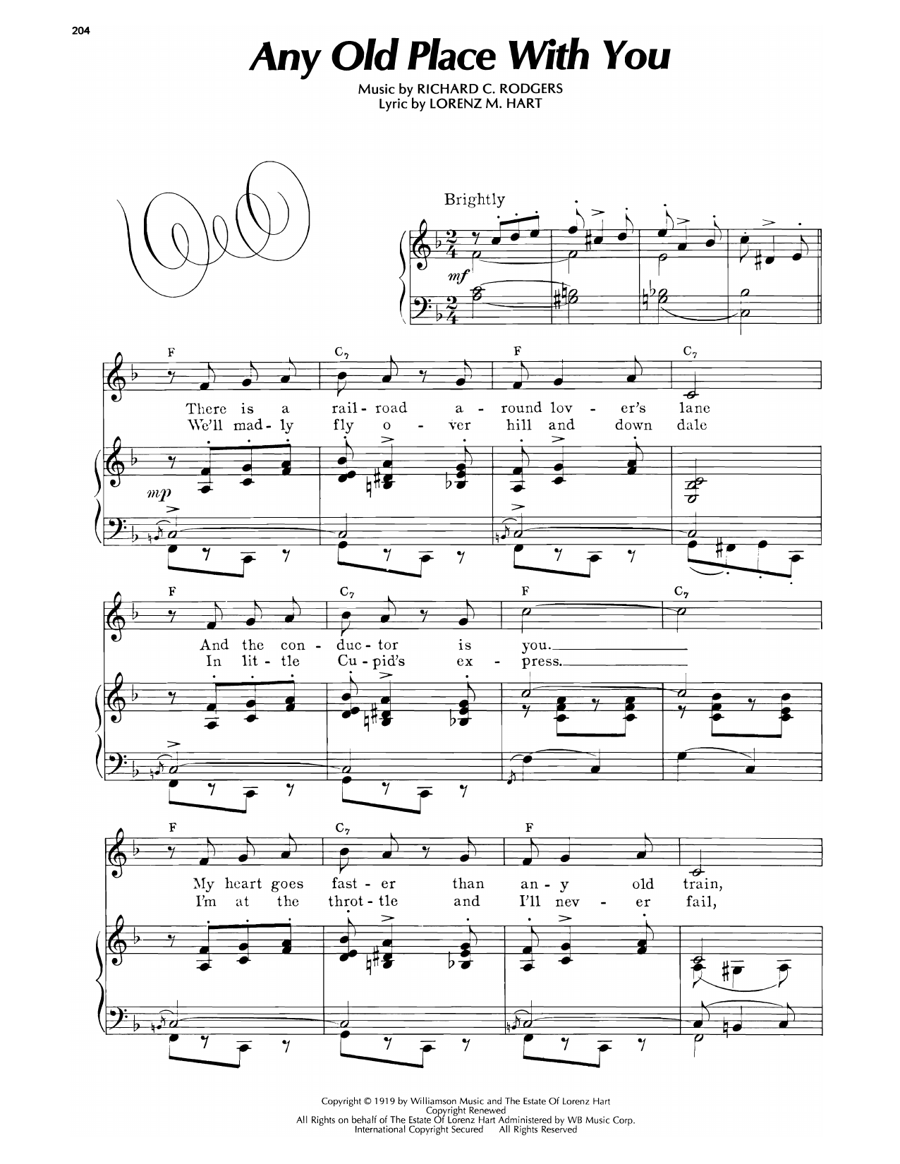 Lorenz Hart Any Old Place With You sheet music notes and chords arranged for Piano, Vocal & Guitar Chords (Right-Hand Melody)