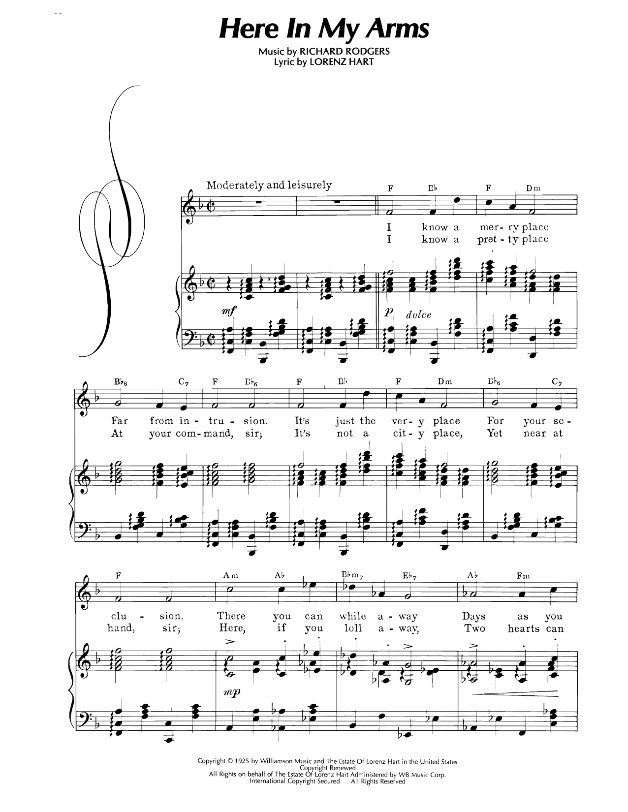 Lorenz Hart Here In My Arms (from Dearest Enemy) sheet music notes and chords arranged for Piano, Vocal & Guitar Chords (Right-Hand Melody)