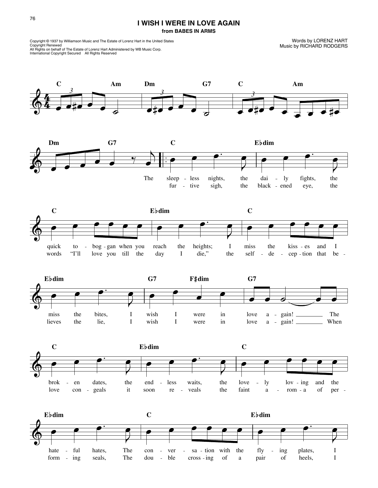 Lorenz Hart I Wish I Were In Love Again (from Babes In Arms) sheet music notes and chords arranged for Easy Lead Sheet / Fake Book