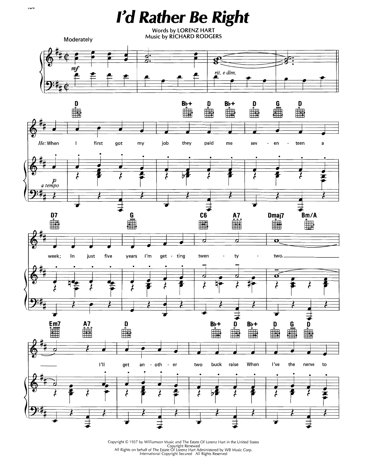 Lorenz Hart I'd Rather Be Right sheet music notes and chords arranged for Piano, Vocal & Guitar Chords (Right-Hand Melody)