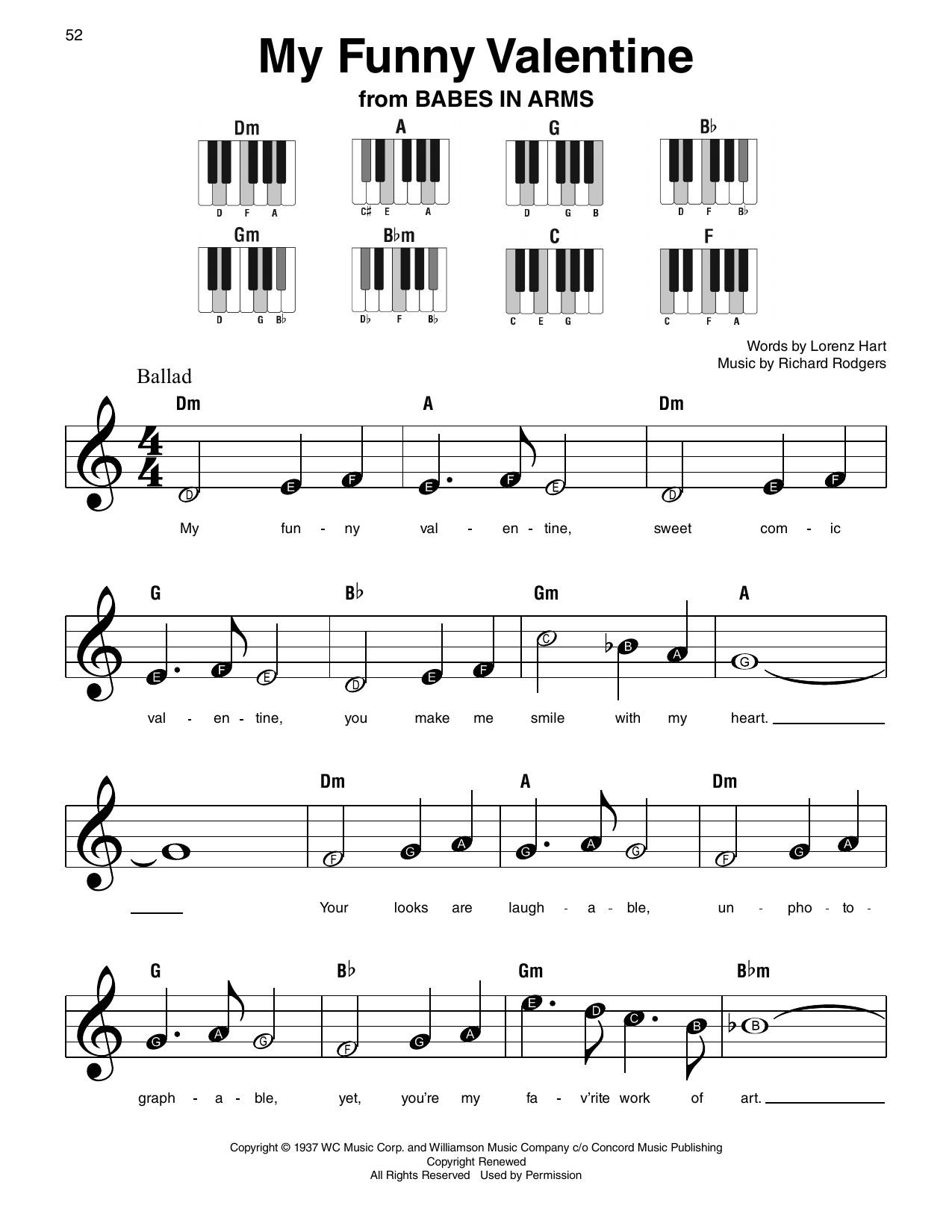 Lorenz Hart My Funny Valentine (from Babes In Arms) sheet music notes and chords arranged for Super Easy Piano