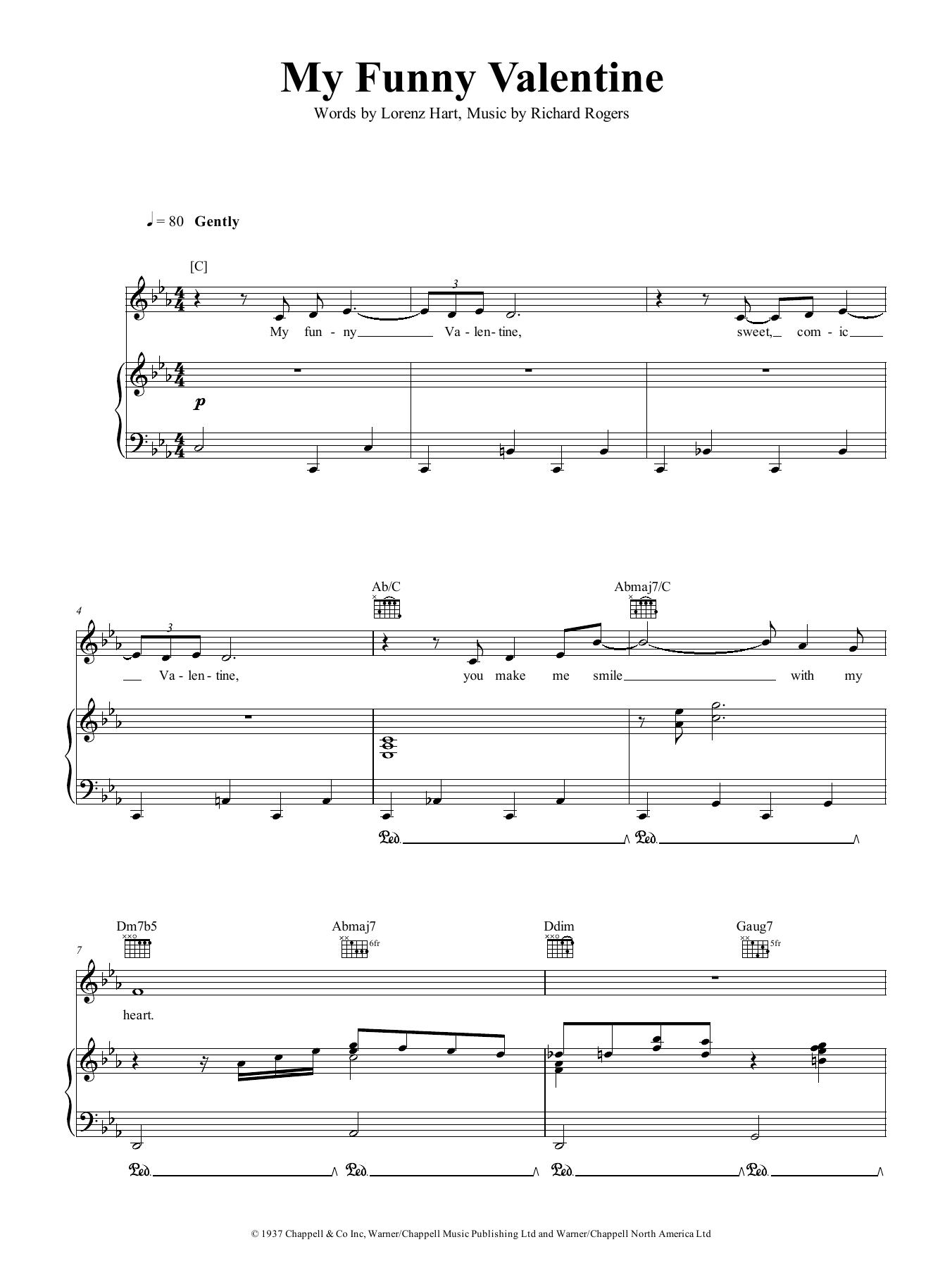 Lorenz Hart My Funny Valentine sheet music notes and chords arranged for Piano, Vocal & Guitar Chords (Right-Hand Melody)