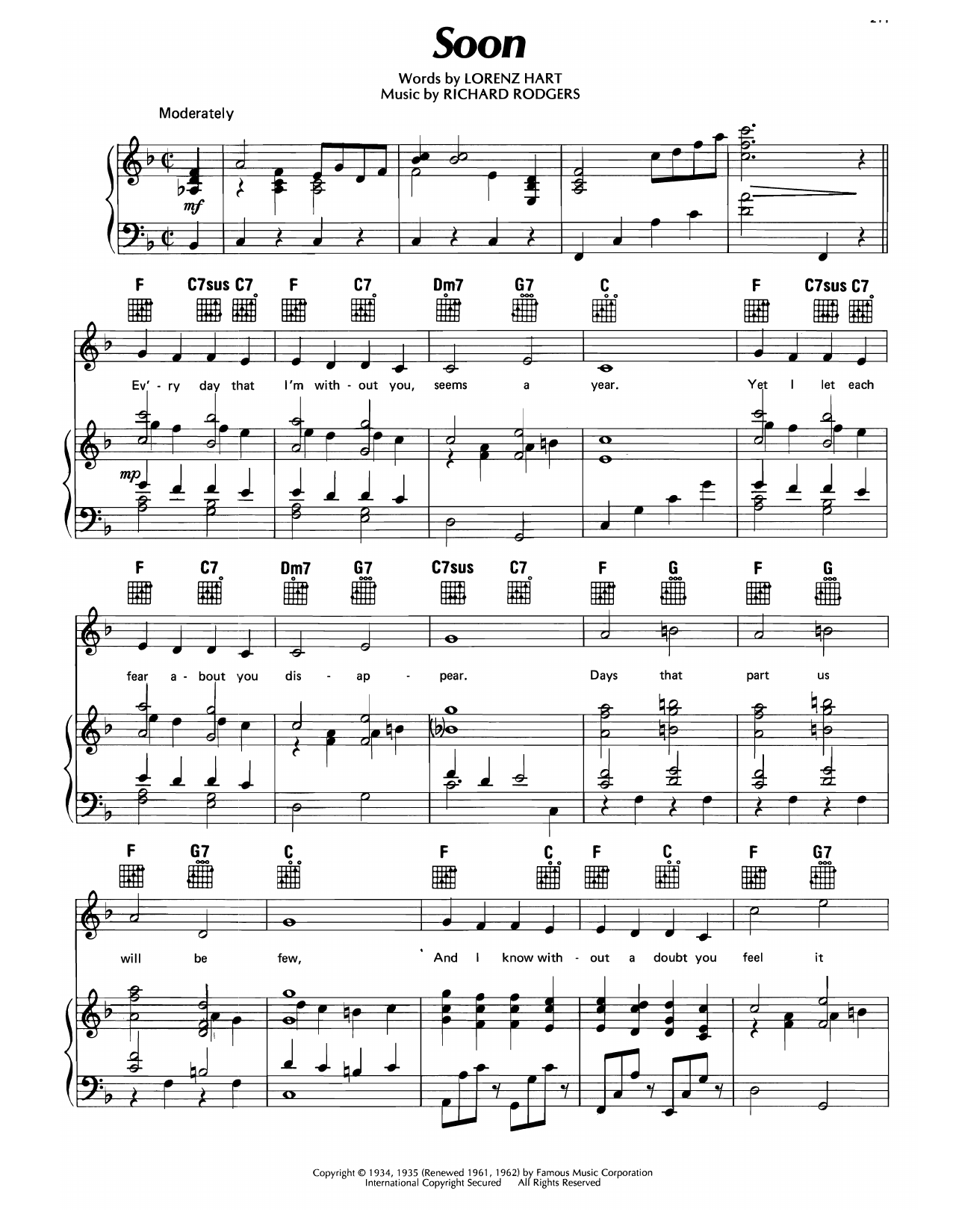 Lorenz Hart Soon (from Mississippi) sheet music notes and chords arranged for Piano, Vocal & Guitar Chords (Right-Hand Melody)