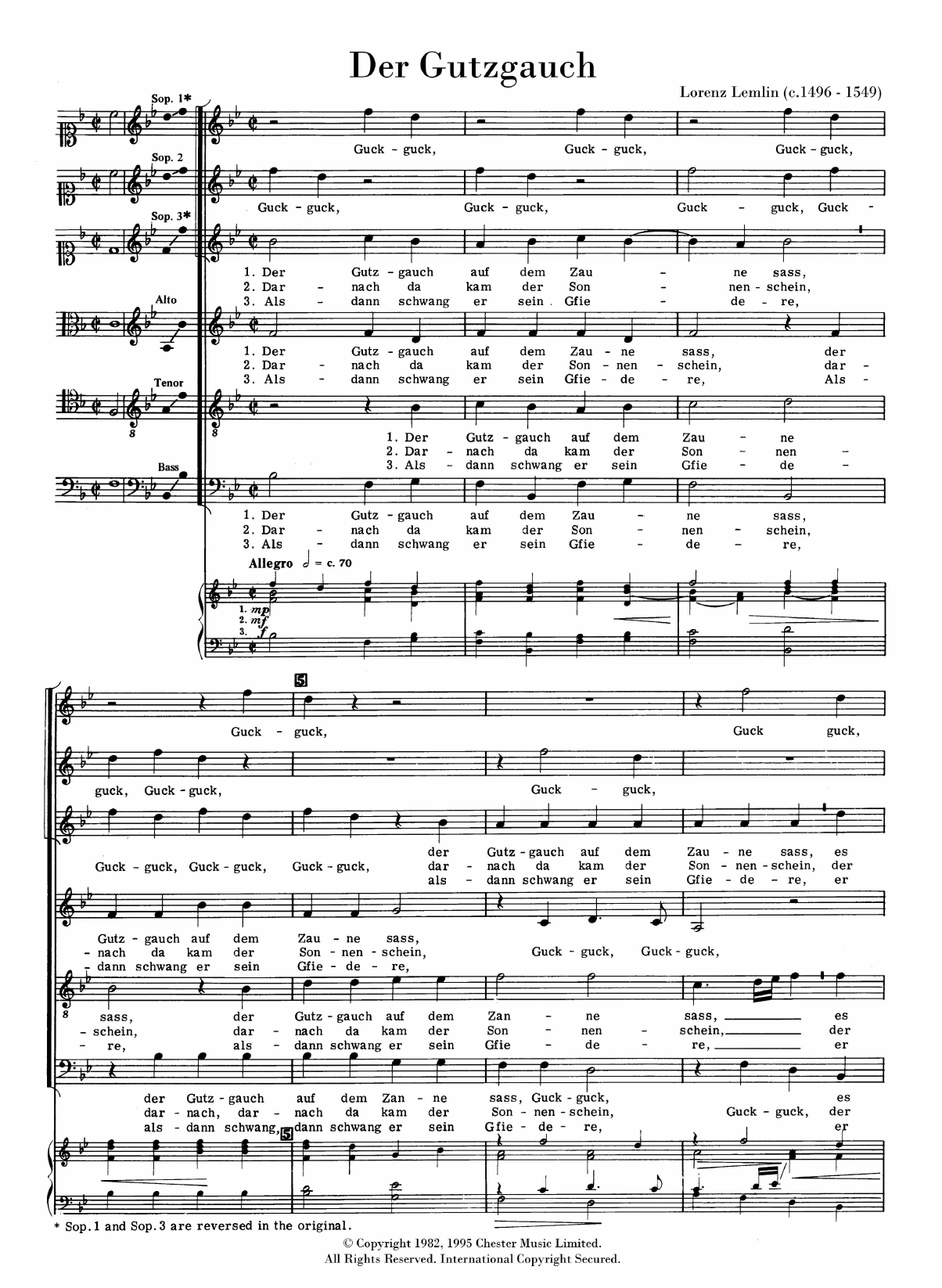 Lorenz Lemlin Der Gutzgauch sheet music notes and chords arranged for SATB Choir