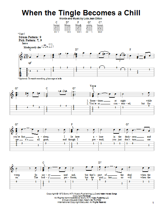 Loretta Lynn When The Tingle Becomes A Chill sheet music notes and chords arranged for Piano, Vocal & Guitar Chords (Right-Hand Melody)