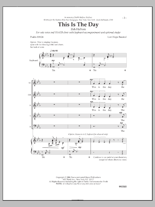 Lori Hope Baumel This Is the Day sheet music notes and chords arranged for SSATB Choir