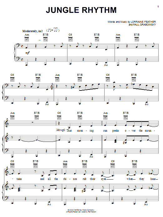 Lorraine Feather Jungle Rhythm sheet music notes and chords arranged for Piano, Vocal & Guitar Chords (Right-Hand Melody)