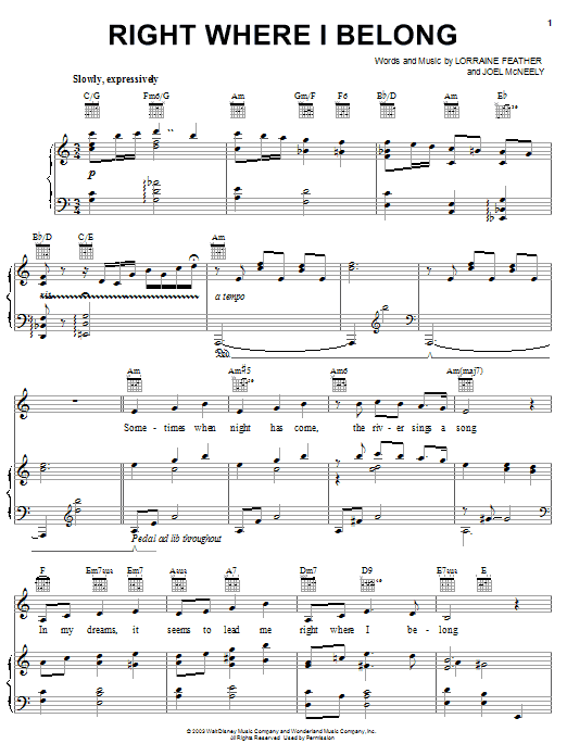 Lorraine Feather Right Where I Belong sheet music notes and chords arranged for Piano, Vocal & Guitar Chords (Right-Hand Melody)
