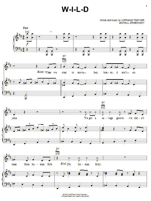 Lorraine Feather W-I-L-D sheet music notes and chords arranged for Piano, Vocal & Guitar Chords (Right-Hand Melody)