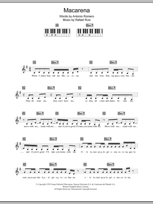 Los Del Rio Macarena sheet music notes and chords arranged for Piano Chords/Lyrics