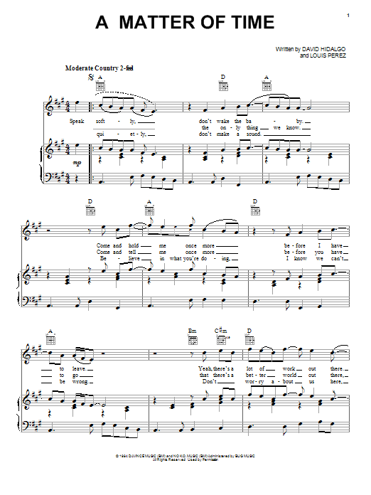 Los Lobos A Matter Of Time sheet music notes and chords arranged for Piano, Vocal & Guitar Chords (Right-Hand Melody)