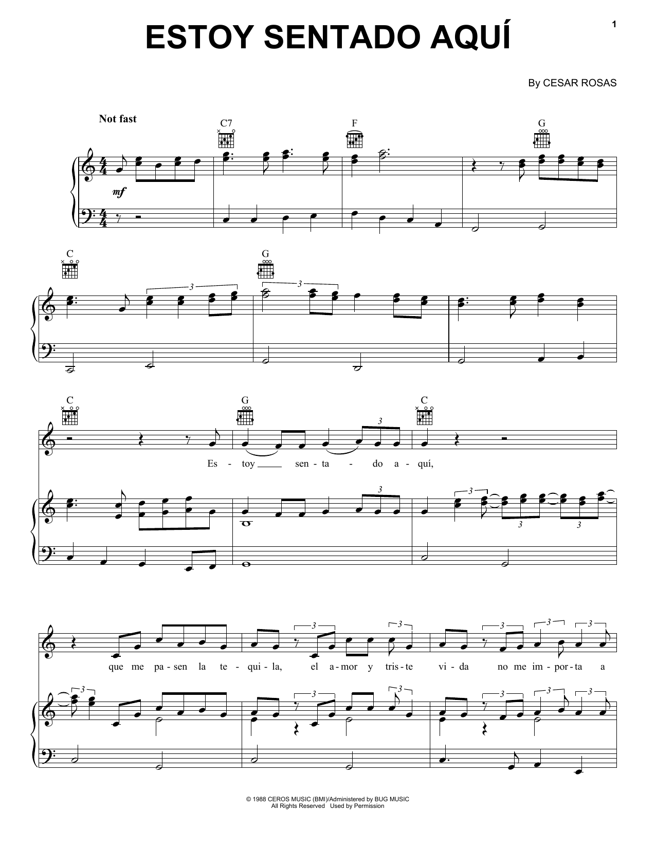 Los Lobos Estoy Sentado Aqui sheet music notes and chords arranged for Piano, Vocal & Guitar Chords (Right-Hand Melody)