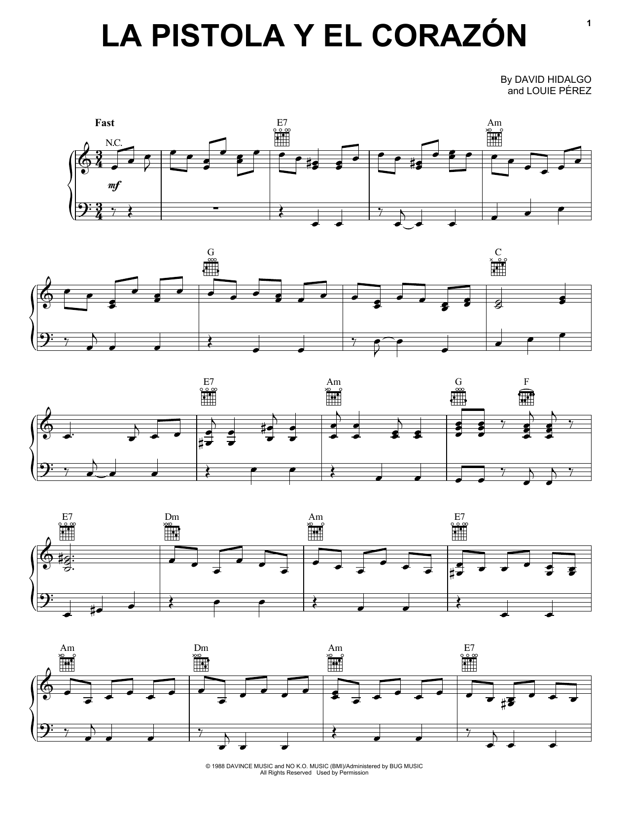 Los Lobos La Pistola Y El Corazon sheet music notes and chords arranged for Piano, Vocal & Guitar Chords (Right-Hand Melody)