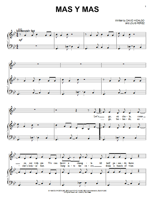 Los Lobos Mas Y Mas sheet music notes and chords arranged for Piano, Vocal & Guitar Chords (Right-Hand Melody)