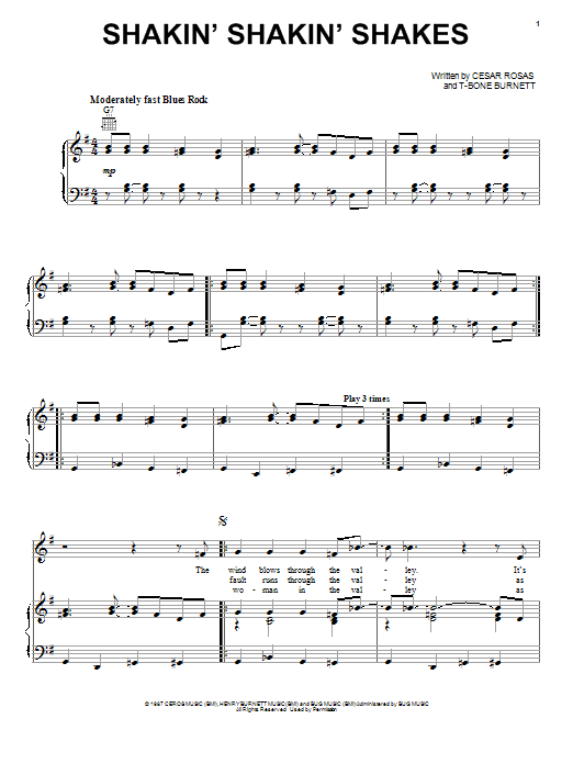 Los Lobos Shakin' Shakin' Shakes sheet music notes and chords arranged for Piano, Vocal & Guitar Chords (Right-Hand Melody)
