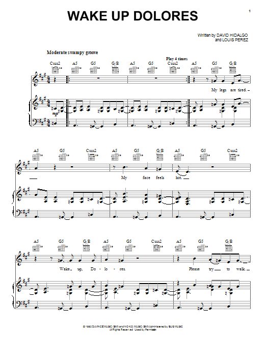 Los Lobos Wake Up Dolores sheet music notes and chords arranged for Piano, Vocal & Guitar Chords (Right-Hand Melody)
