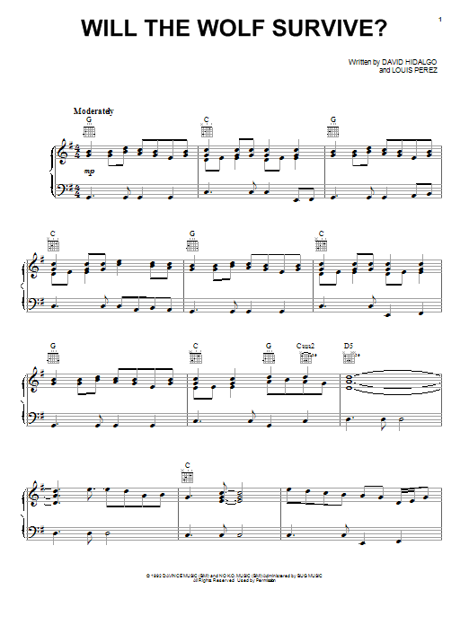 Los Lobos Will The Wolf Survive? sheet music notes and chords arranged for Piano, Vocal & Guitar Chords (Right-Hand Melody)